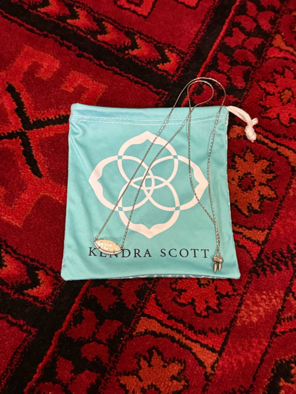 Kendra Scott Silver Necklace with mother of pearl Marquise Pendant